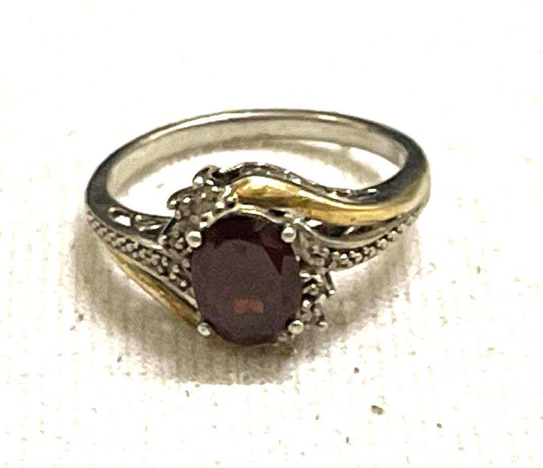 Sterling Silver and 10k Garnet Ring