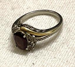 Sterling Silver and 10k Garnet Ring