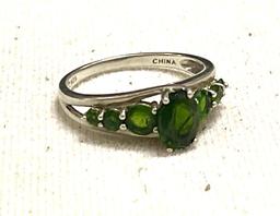 Sterling Silver Ring with Green Stones