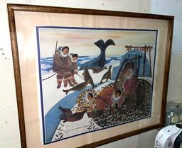 Life of the Eskimo by Huong-Lithograph Double Signed-Dated 1981-Beautifully Detailed Native Alaskan