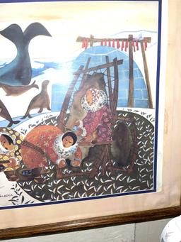 Life of the Eskimo by Huong-Lithograph Double Signed-Dated 1981-Beautifully Detailed Native Alaskan