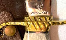 15 1/2" Hunting Knife w/ Brass Guard/ Tail Knob, Rolled Stag Handle