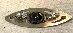 Vintage Sterling Silver Pin with Labradorite Gemstone Not Marked but tested