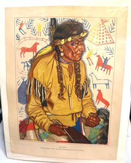1947 Winald Reiss Full Color Portrait of Lazy Boy a Black feet Medicine Man print