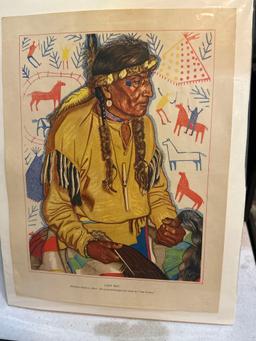 1947 Winald Reiss Full Color Portrait of Lazy Boy a Black feet Medicine Man print