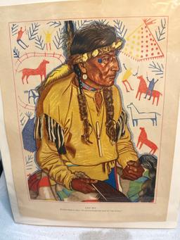 1947 Winald Reiss Full Color Portrait of Lazy Boy a Black feet Medicine Man print