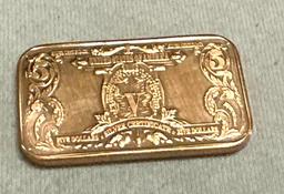 Pure Copper Bar Issued with Indian Chief Image Representing $5 Silver Certificate