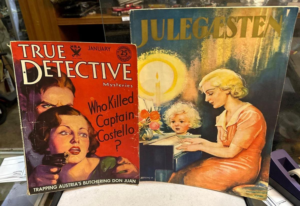 Rare Copy of 1934 True Detective Magazine & 1937 Julegaesten Christmas Magazine