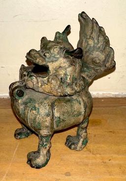 Bronze Chinese Fu Dog incense Burner 6" Tall