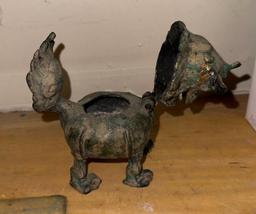 Bronze Chinese Fu Dog incense Burner 6" Tall