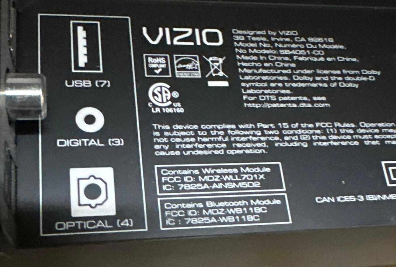VIZIO Sound Bar System SB4051C0 40Inch Proxibid