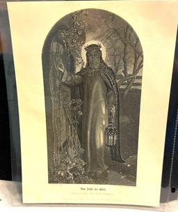 19th Century Print of Jesus Knocking on a Door. The Light of the World. - Beautiful Illustration