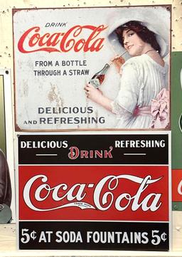4 Metal Coca Cola Signs- Repops