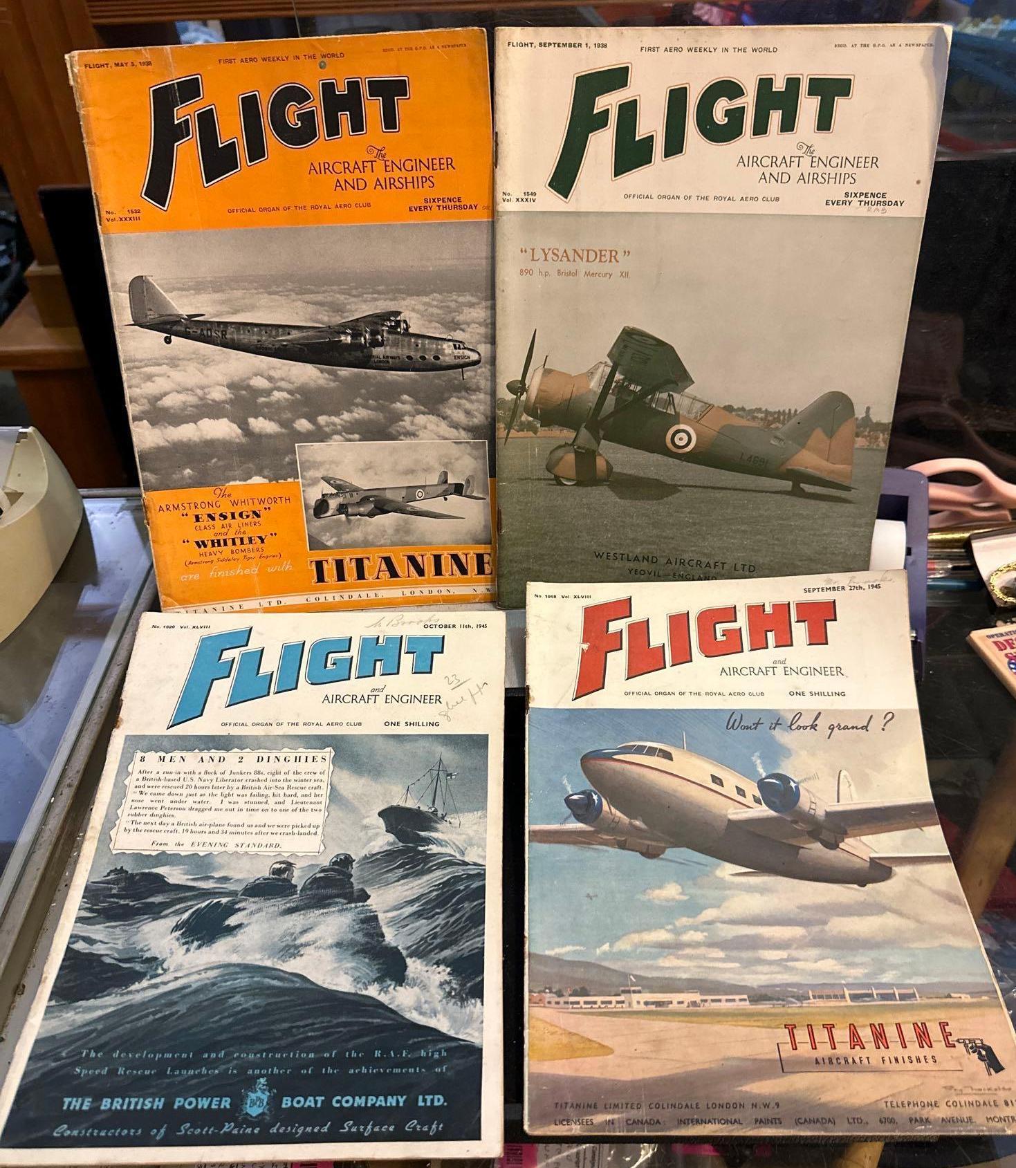 4 Copies of Flight Air Craft Magazines 1938 and 1945