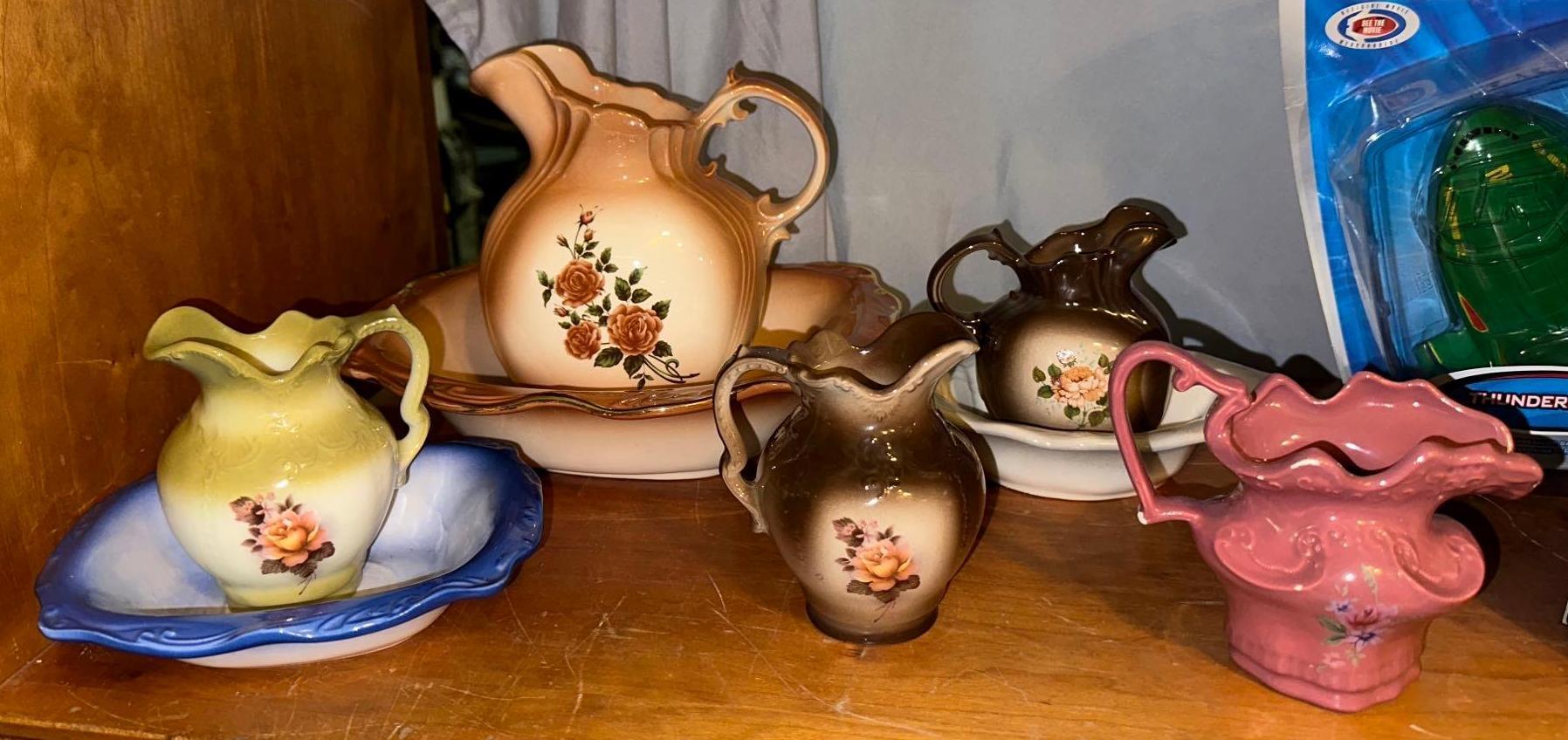 5 Vintage Arnel's Pottery Pitchers and 3 Bowls