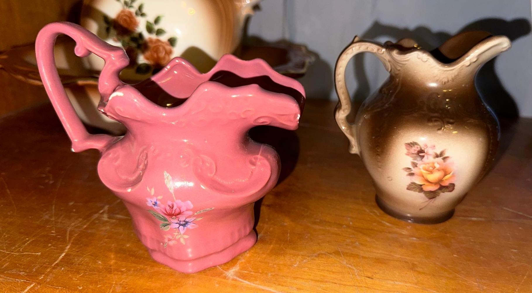 5 Vintage Arnel's Pottery Pitchers and 3 Bowls