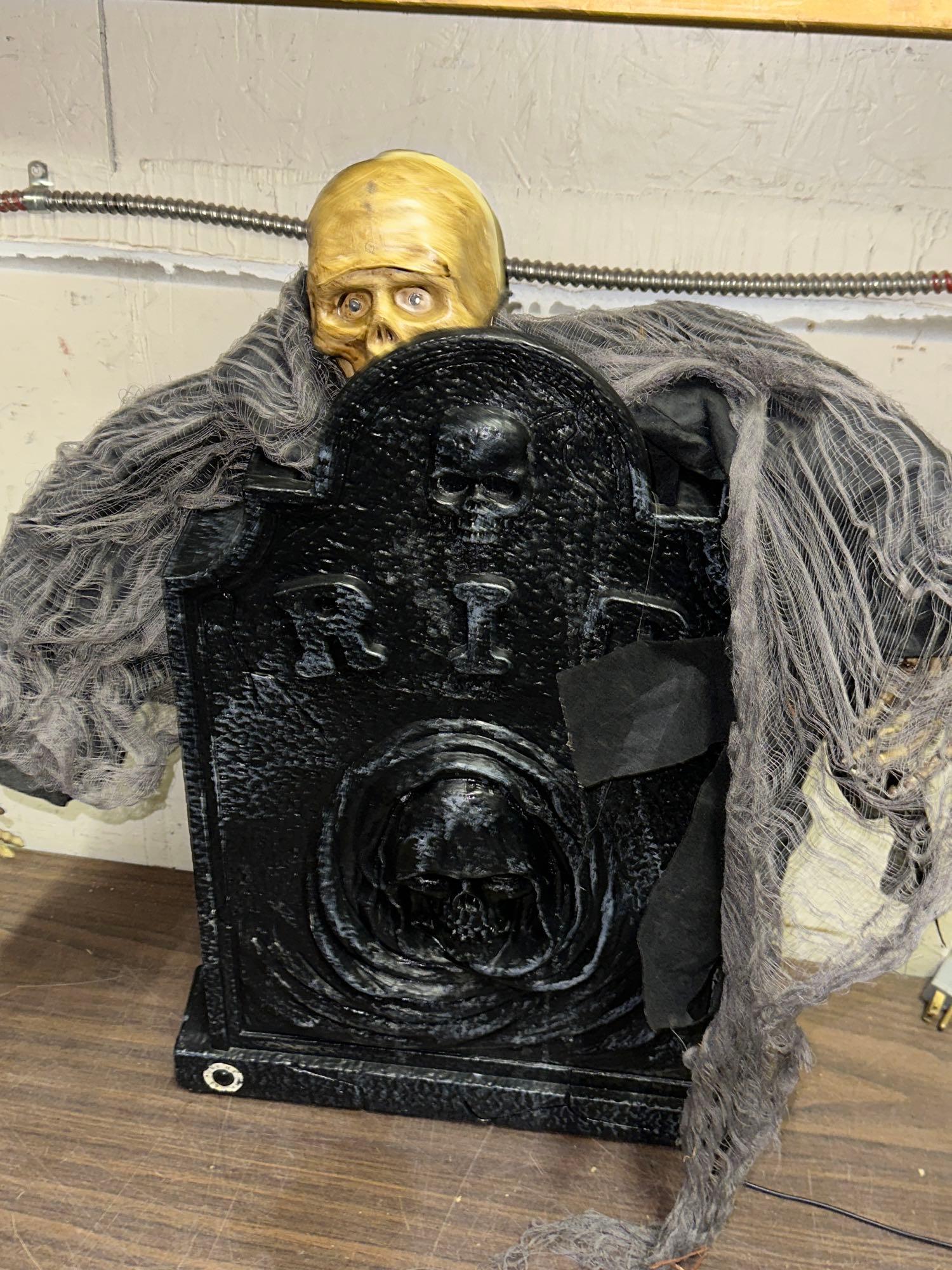 Animated Halloween Decor- Tome w/Skelton, Spider, Bird in cage, Light up web & more