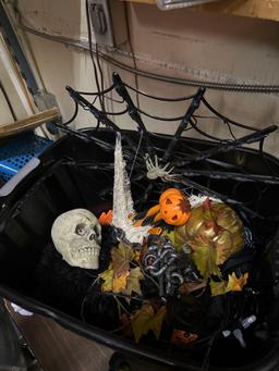 Animated Halloween Decor- Tome w/Skelton, Spider, Bird in cage, Light up web & more