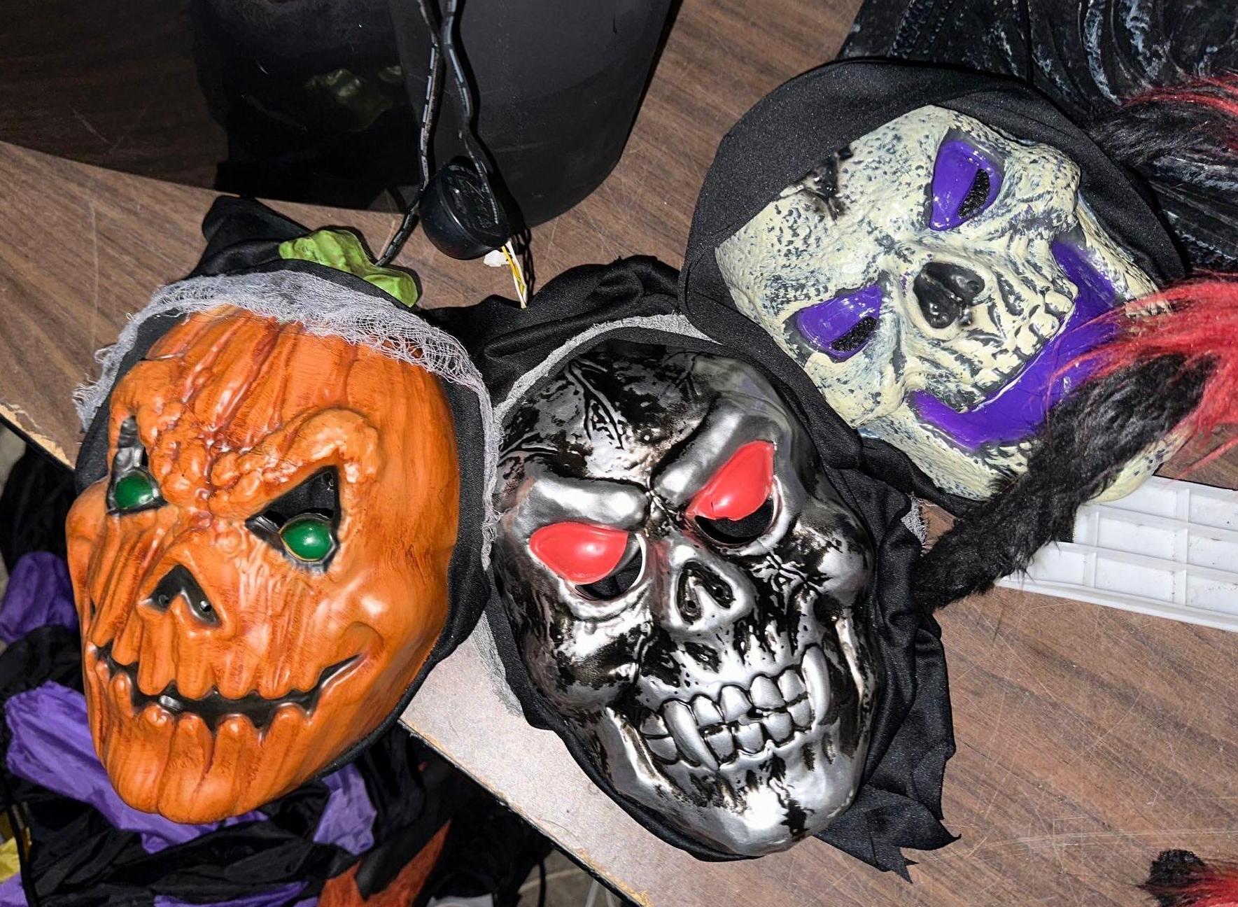 Animated Halloween Decor- Tome w/Skelton, Spider, Bird in cage, Light up web & more