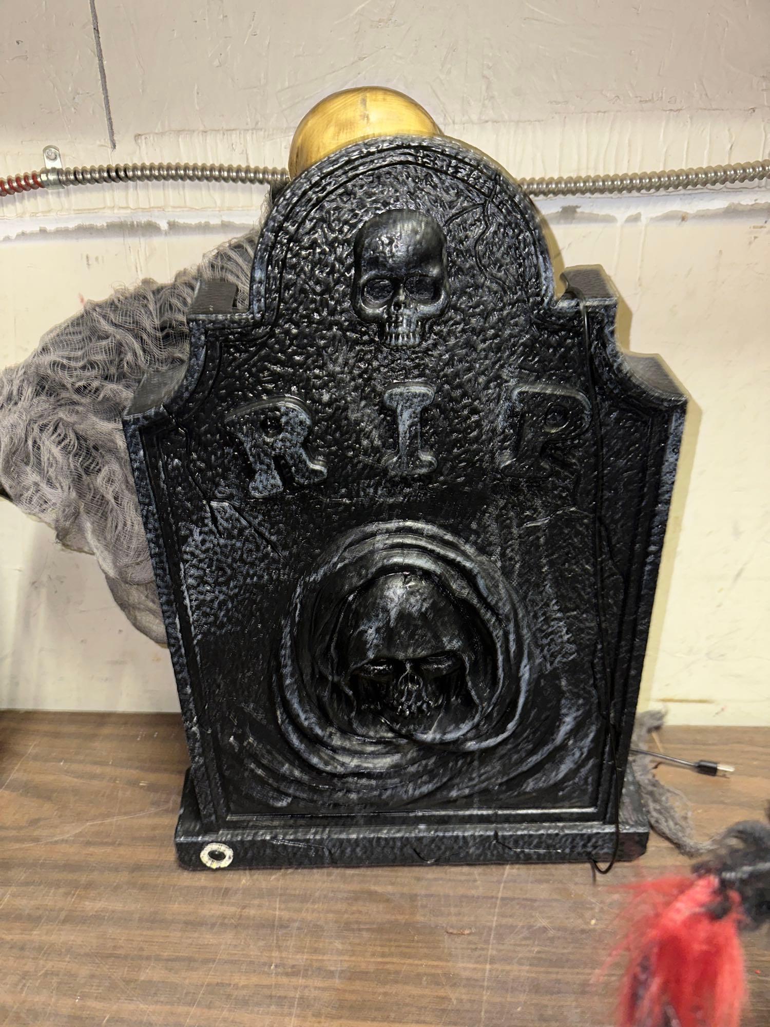 Animated Halloween Decor- Tome w/Skelton, Spider, Bird in cage, Light up web & more