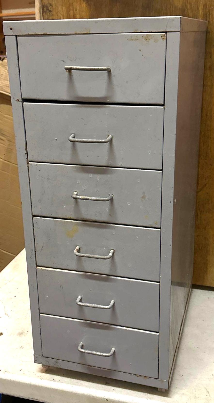 6 Drawer Metal Cabinet on Wheels 27" x 11"