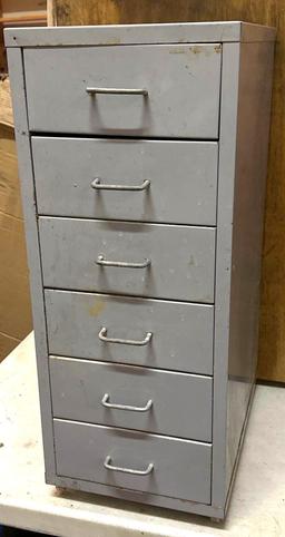 6 Drawer Metal Cabinet on Wheels 27" x 11"
