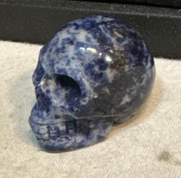2 Mini Skulls- one Multi Colored Glass and Sodalite