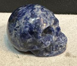 2 Mini Skulls- one Multi Colored Glass and Sodalite