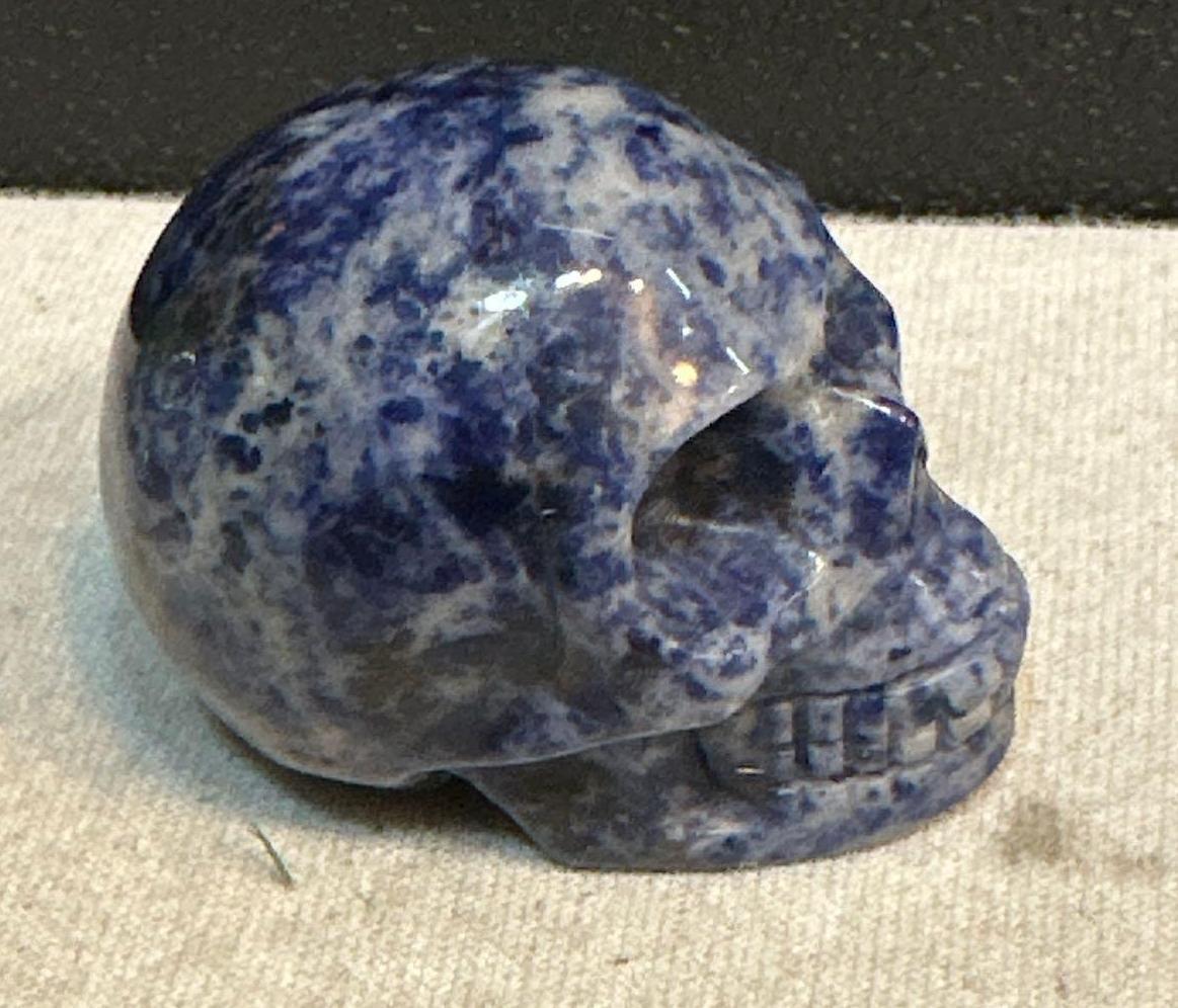 2 Mini Skulls- one Multi Colored Glass and Sodalite