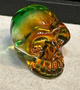 2 Mini Skulls- one Multi Colored Glass and Sodalite