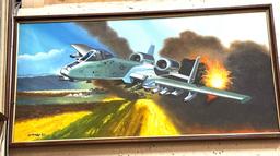 Framed Fighter Jet Painting Signed and dated 1982- THIS IS AN AMAZING Piece of art 37" x 18"