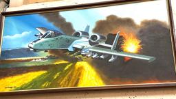 Framed Fighter Jet Painting Signed and dated 1982- THIS IS AN AMAZING Piece of art 37" x 18"