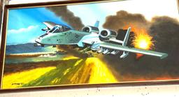 Framed Fighter Jet Painting Signed and dated 1982- THIS IS AN AMAZING Piece of art 37" x 18"