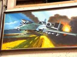 Framed Fighter Jet Painting Signed and dated 1982- THIS IS AN AMAZING Piece of art 37" x 18"