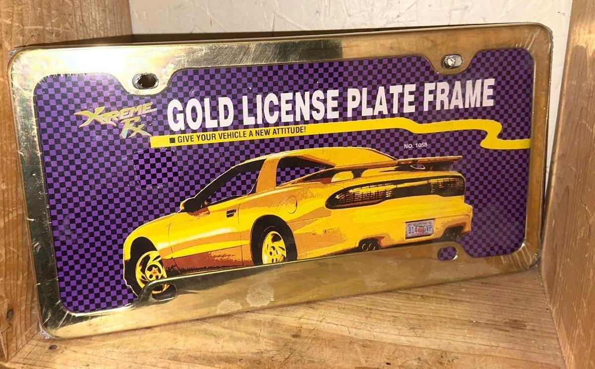 New Gold Colored Metal License Plate Frame