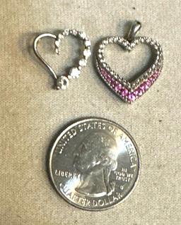 2 Sterling Silver Heart Pendants with Gemstones