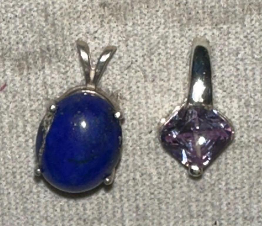 2 Sterling silver Pendants with Gemstones