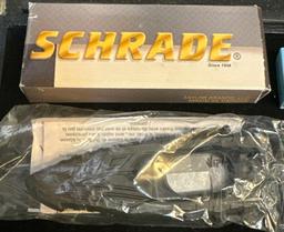 2 Schrade Viper Side Assist Knives in Box and 2 Push Button knives in Box