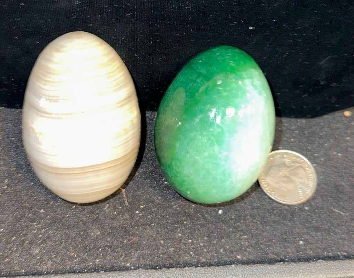 Natural Banded Agate and Emerald Quartz Eggs