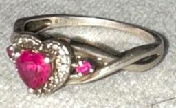 Sterling Silver Ring with Heart Ruby center stone size 8
