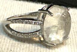 Sterling Silver ring with Large Quartz Crystal Size 6