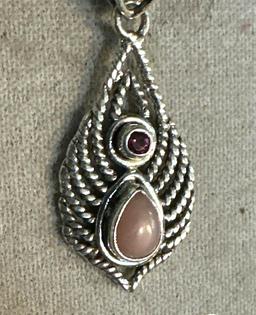 sterling silver pendant with Pink quartz Gemstone
