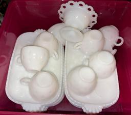 Vintage Milk Glass Luncheon Trays and Cups set of 8