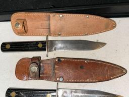 Vintage Fixed Blade Knifes with Sheaths - 5" Blades 8 1/2" total length