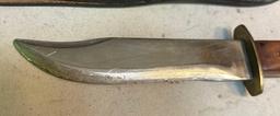 Large Heavy Wood Handled Bowie Knife w/sheath 8" Blade 12 3/4" total length