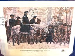 4 US Postage Stamps Declaration of Independence, Ragged Army at Valley Forged Washington etc