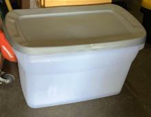 Two 30 Gal Sterilite Storage Bins with Lids