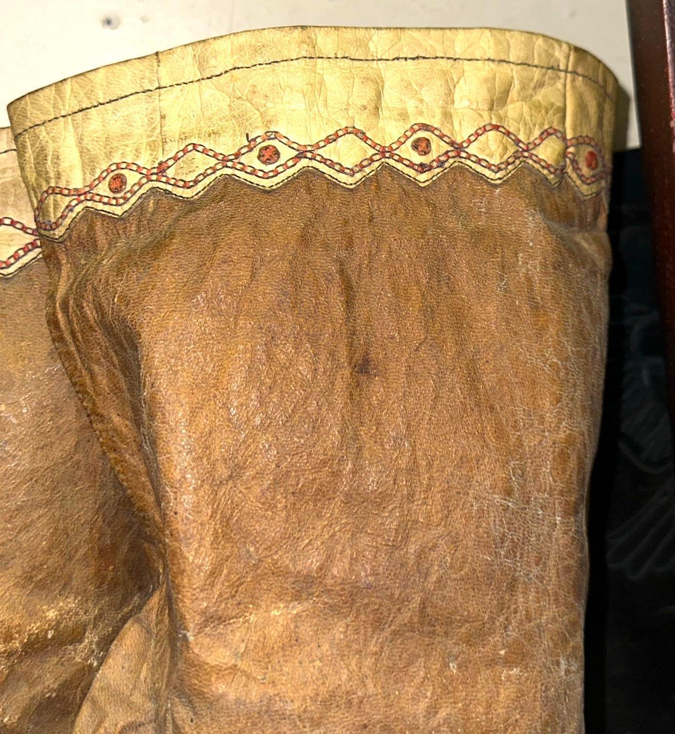 Pair of Old Eskimo Mukluks Seal Hide with Embroider Upper
