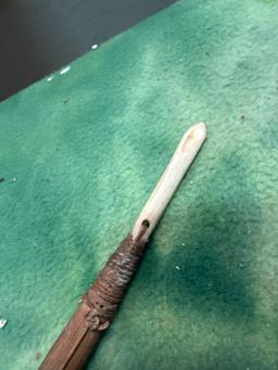 Scarce Eskimo Short Seal Harpoon with Hide Line Ivory Fore shaft and ice tester