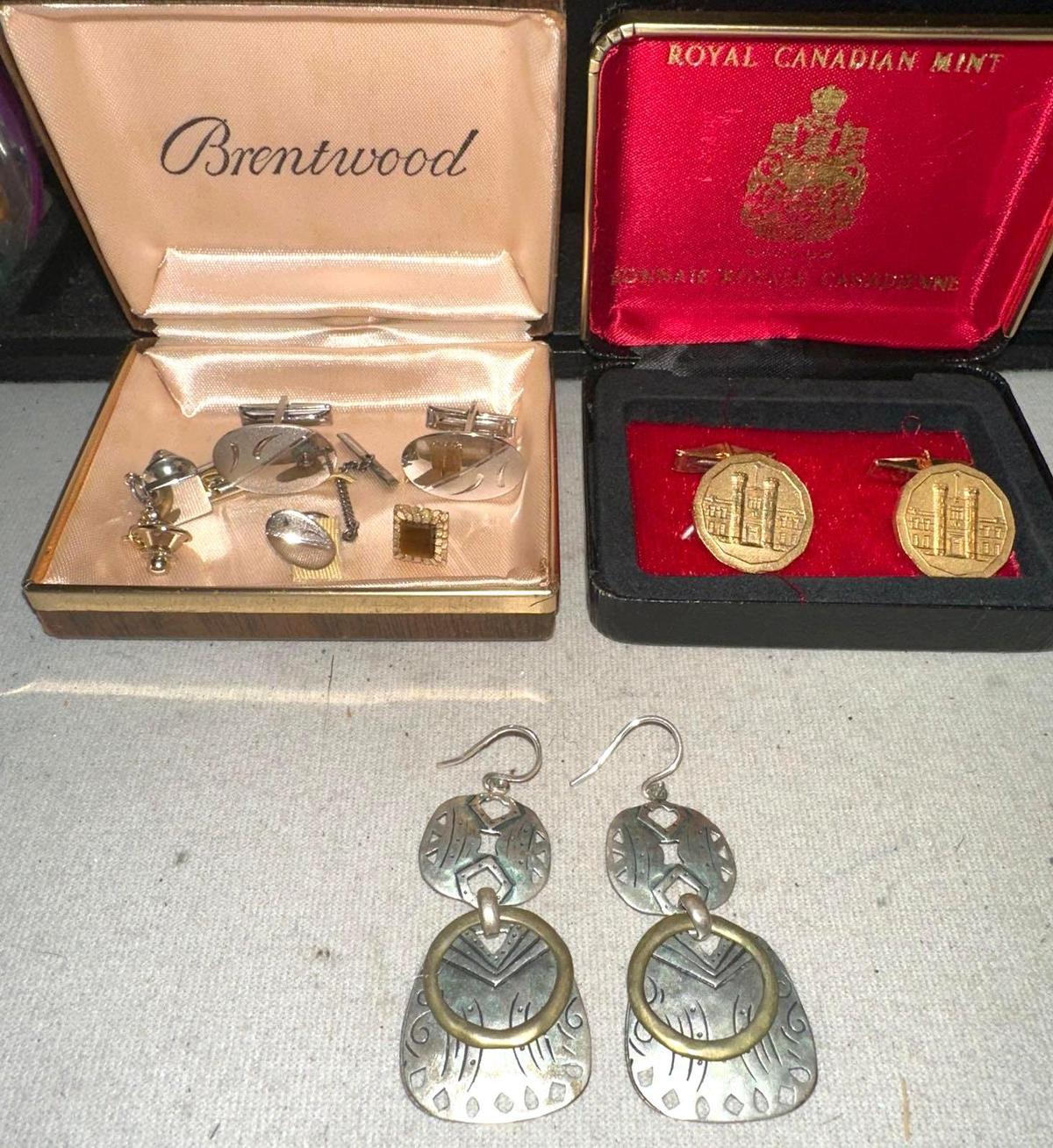 Vintage Cufflinks and Silver Earrings